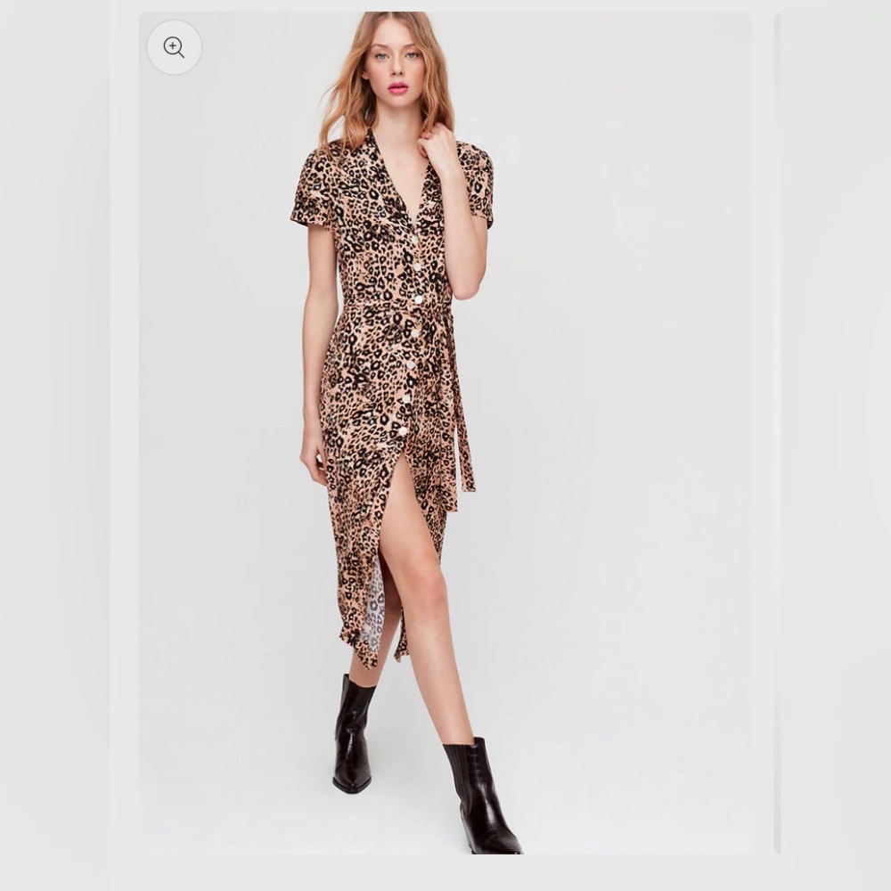 Aritzia Wilfred Leopard Print Button Down- Midi Dress